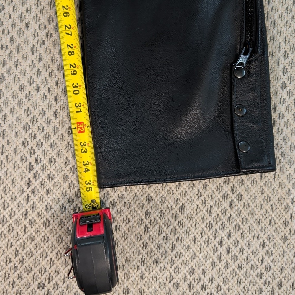Vtg 90s JUST LEATHER Black Motorcycle CHAPS Handmade USA Mens Large 36-40x35 EUC - Picture 8 of 16